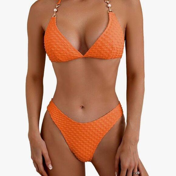 NWT Orange bikini with gold and pearl detailing. - Picture 1 of 6